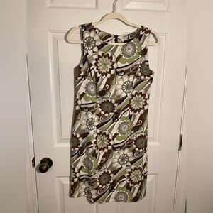 Connected Apparel Green and Brown Floral Midi Dress